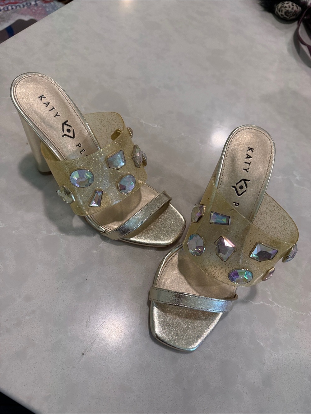 Katy Perry Collections Finca Gold Gem-Embellished Slide Heels